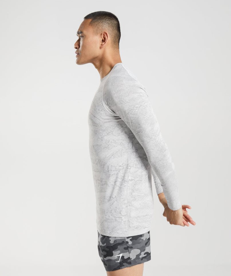 Men's Gymshark Geo Seamless Long Sleeve T-Shirts Light Grey | NZ 5SPEIW